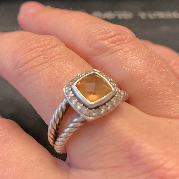 David Yurman petite citrine Albion ring with pave diamonds